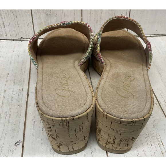 Grazie Womans Size 10 Cork Sandals Slide On Multicolor Strap - Picture 4 of 13
